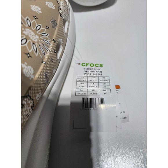 Crocs Classic Crush Bandana Clog Paisley White Men Unisex Slip On 208119-2ZM s10
